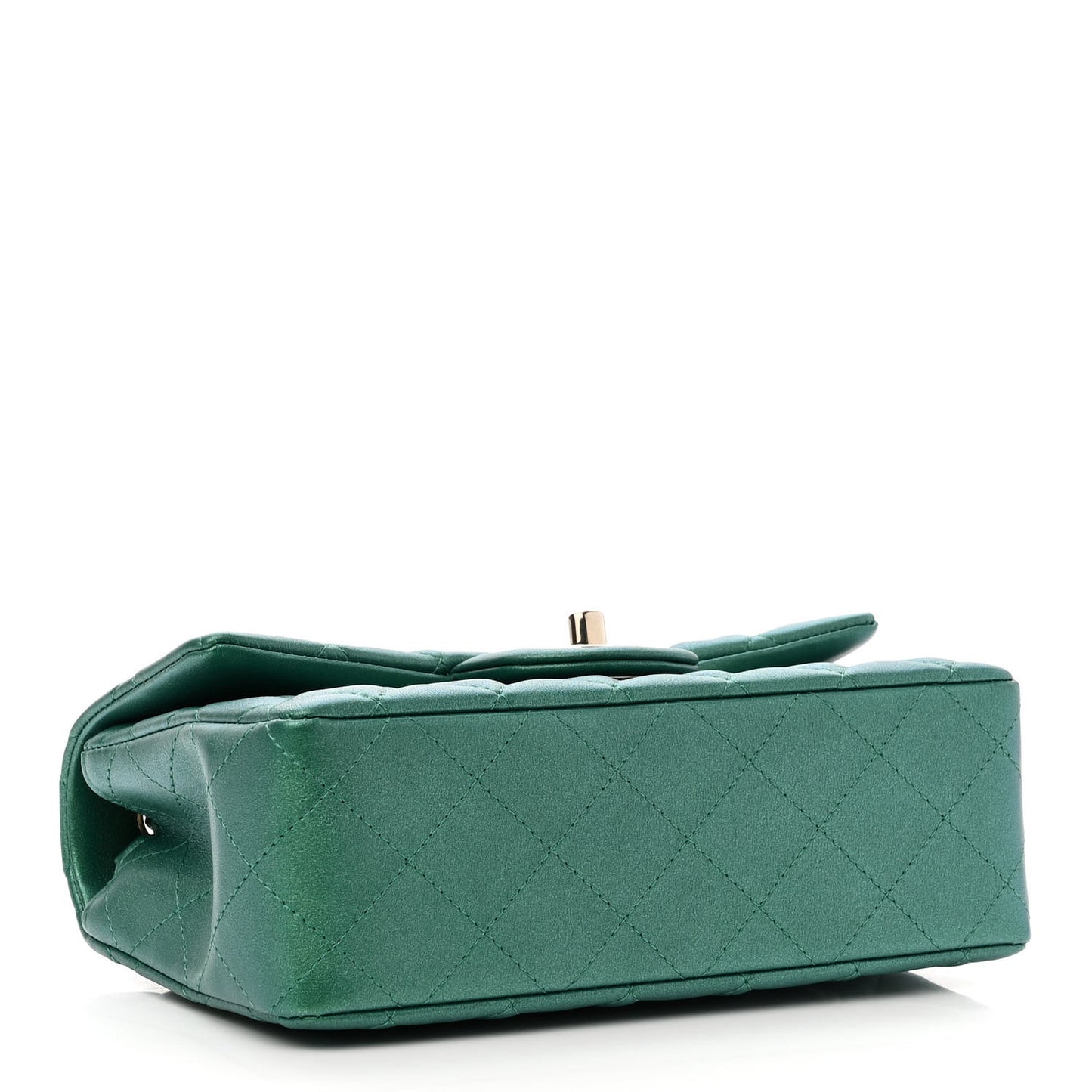Iridescent Calfskin Quilted Mini Rectangular Flap Green