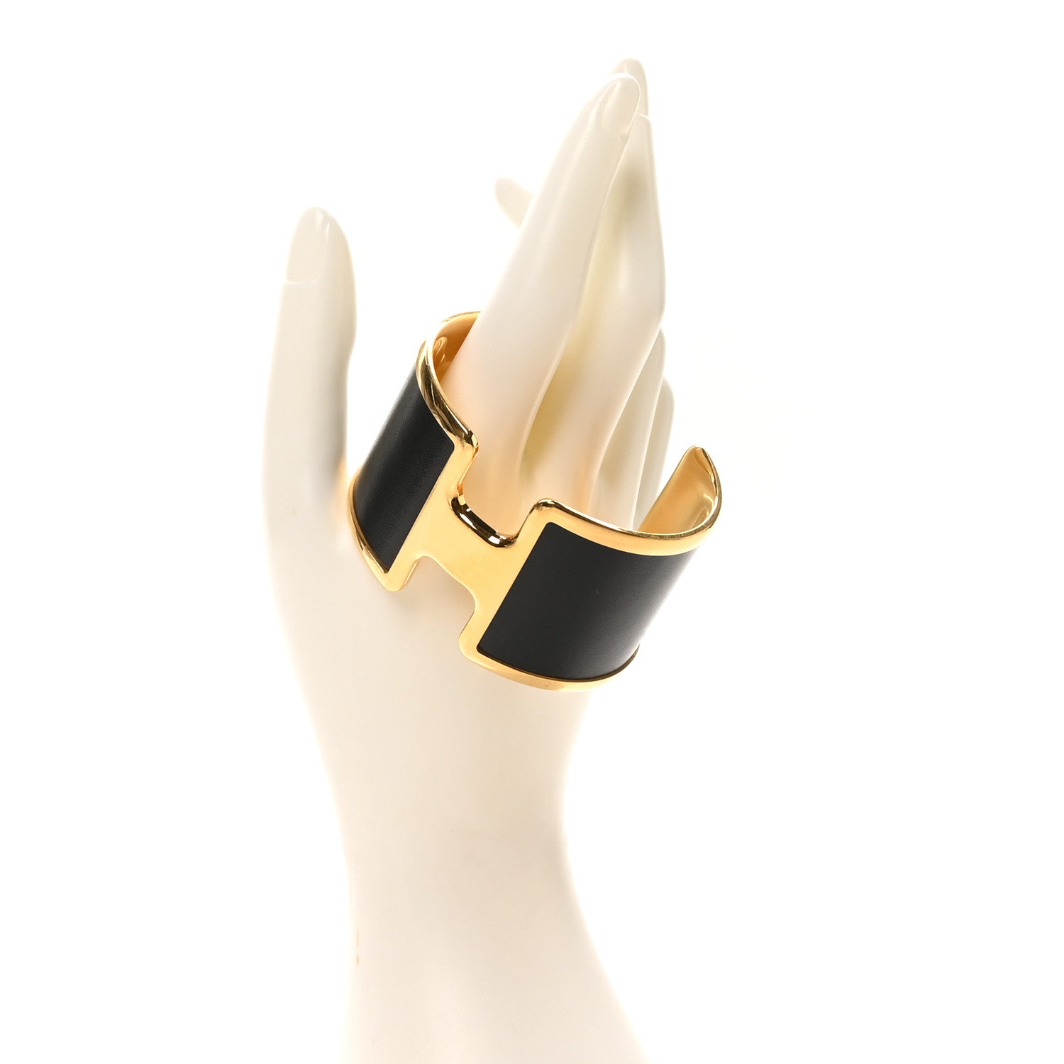 vintage HERMES レザーカフ ブラックxゴールドバングル Hermes Box Olympe Cuff Bracelet Black 1835752 – FASHIONPHILE