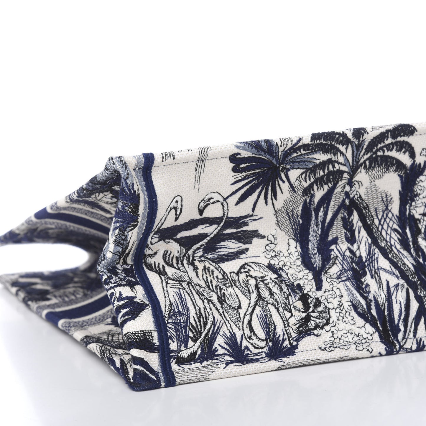 Canvas Embroidered Large Palm Tree Toile De Jouy Book Tote Blue