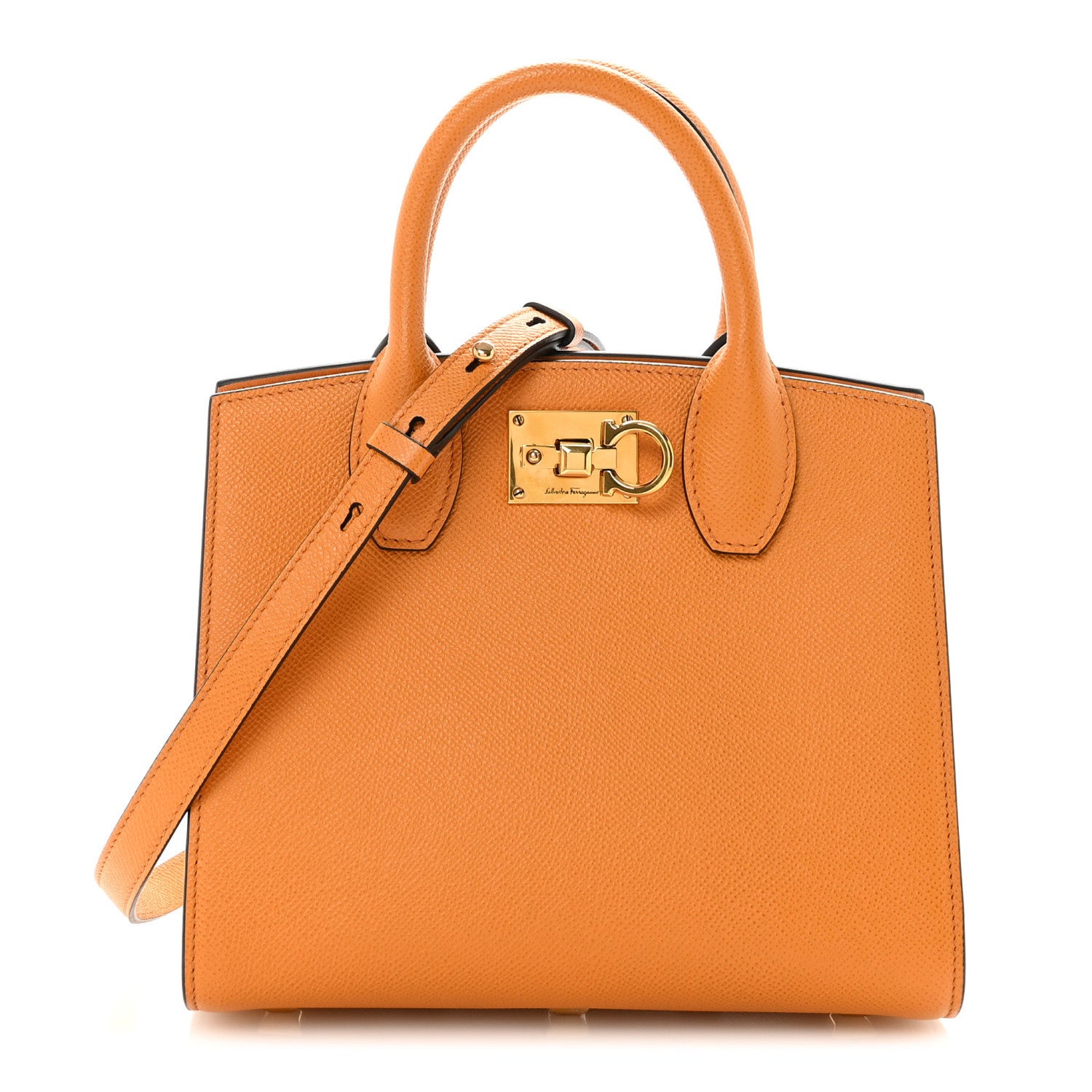 Salvatore Ferragamo Hammered Calfskin Small The Studio Box Bag  Olivello 1 of 9