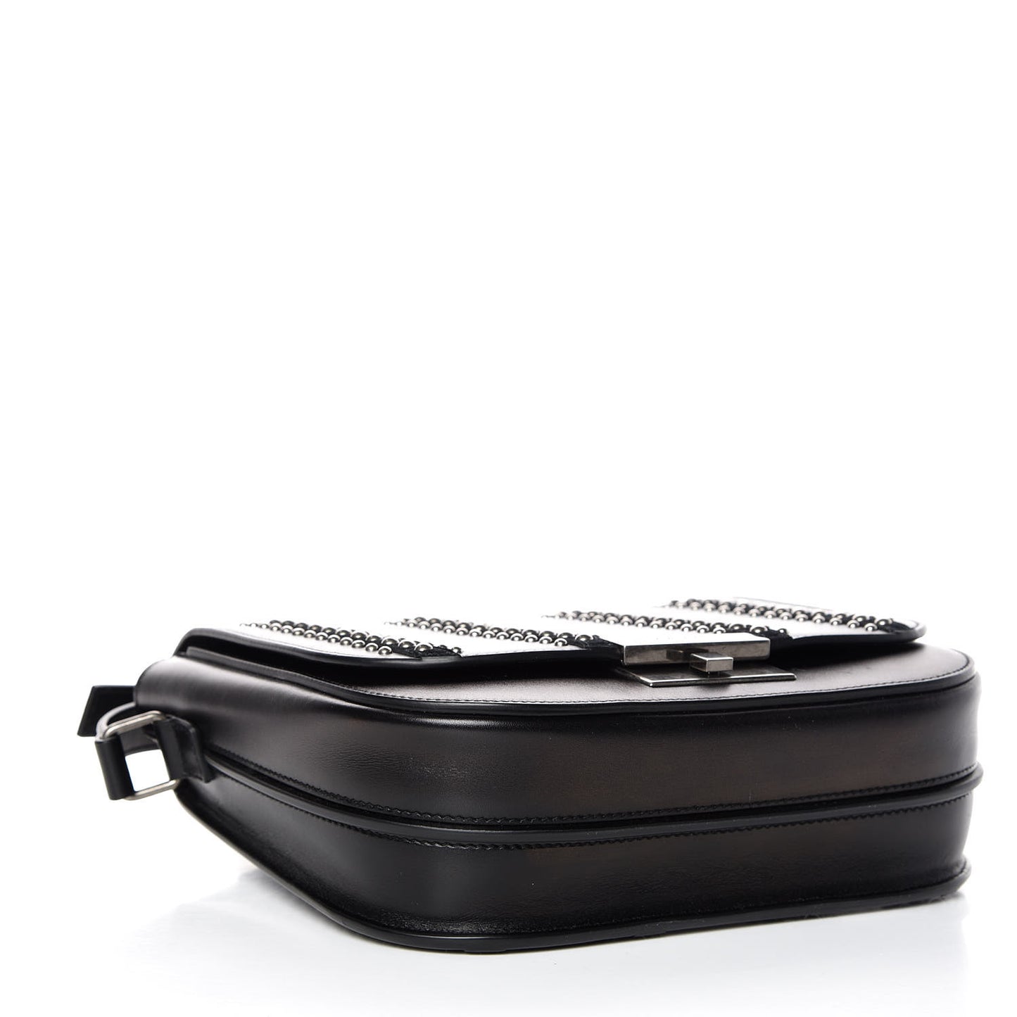 Smooth Calfskin Suede Betty Stud Stripe Flap Messenger Black