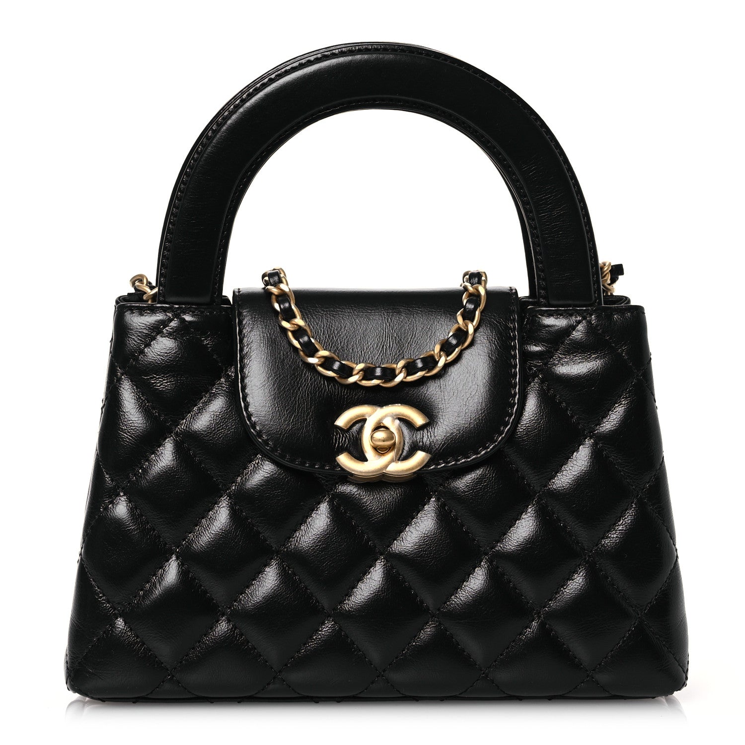 Chanel Shiny Aged Calfskin Quilted Nano Kelly Shopper Black 1 of 13