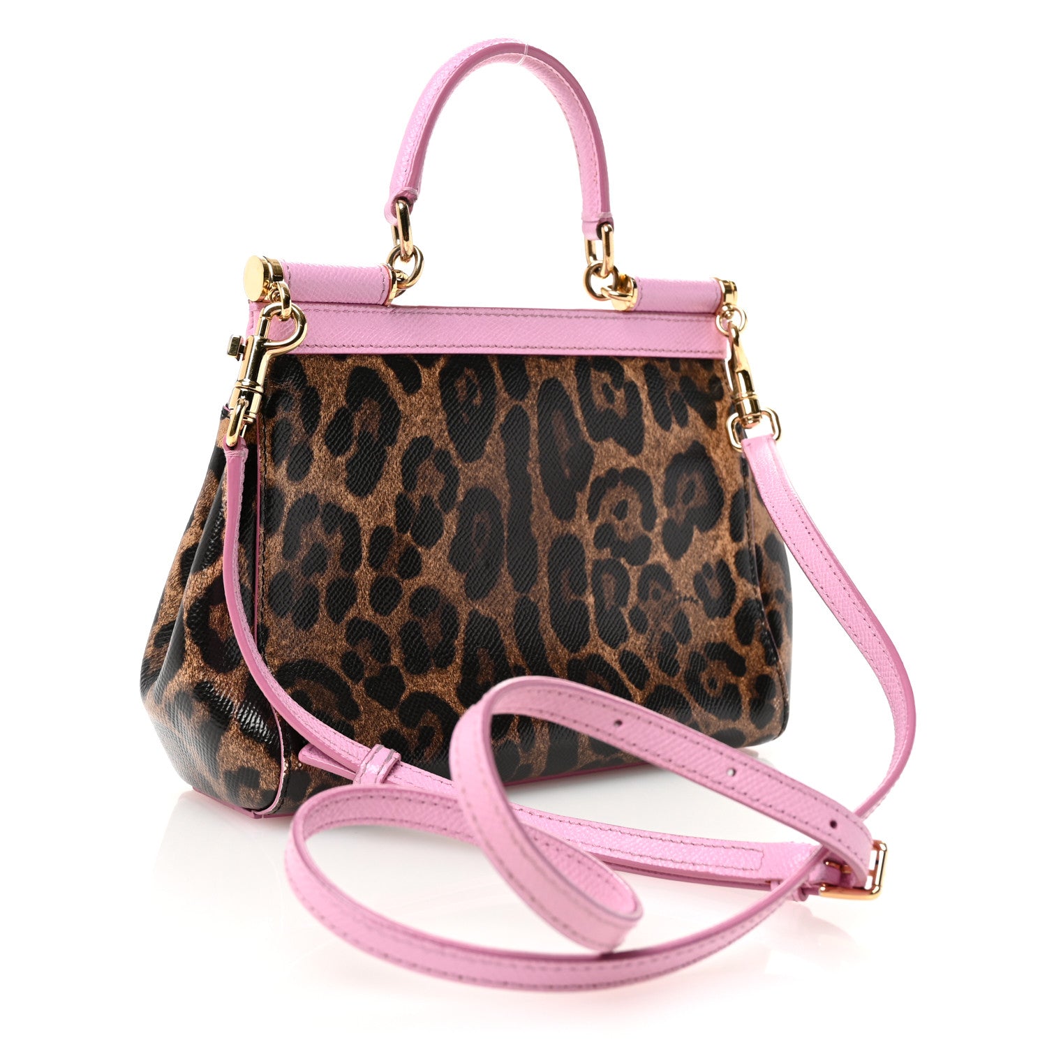 Dolce & Gabbana Dauphine Leopard Print Small Miss Sicily Satchel Pink  1702403 – FASHIONPHILE