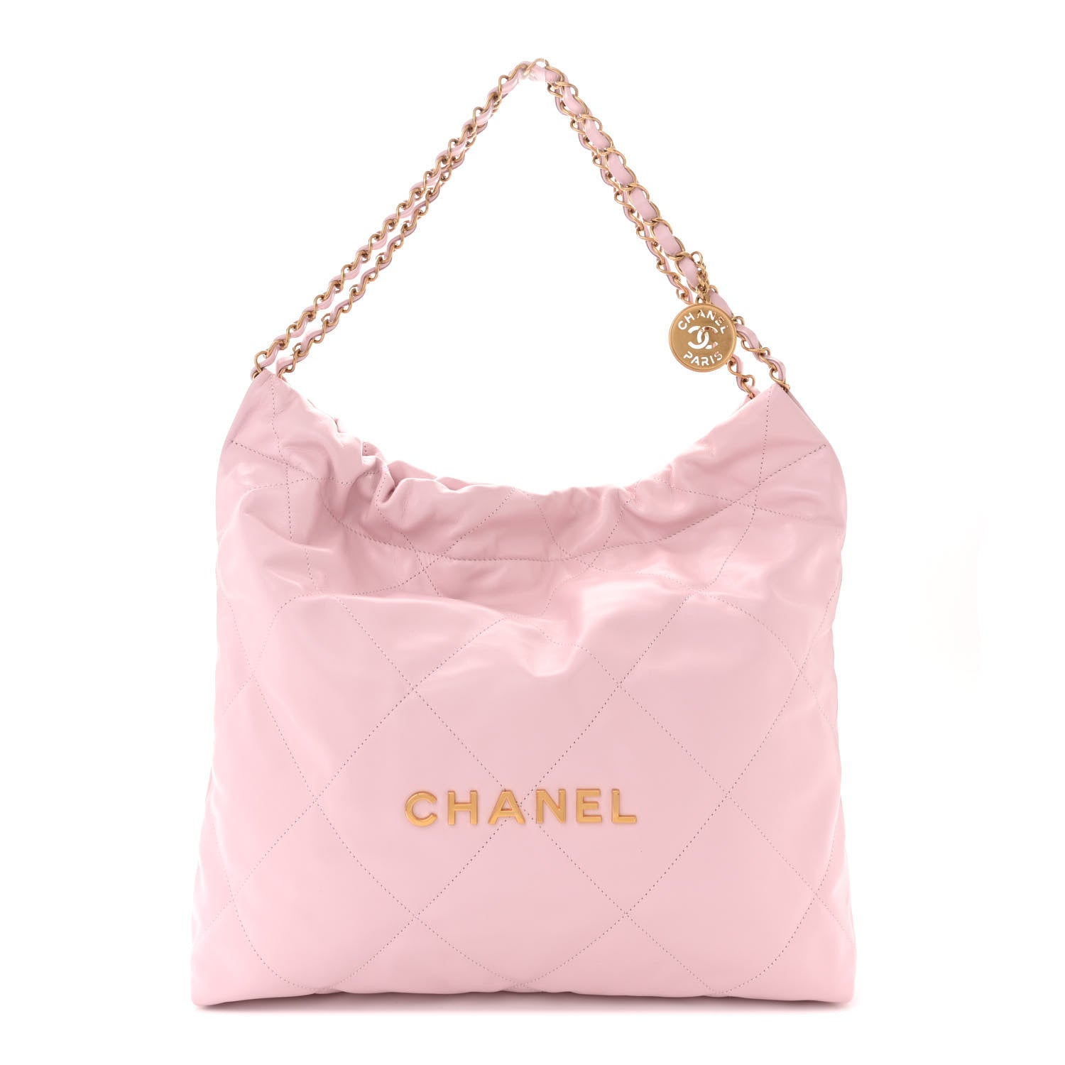 Chanel Shiny Calfskin Quilted 22 Drawstring Bag Light Pink 1 of 11