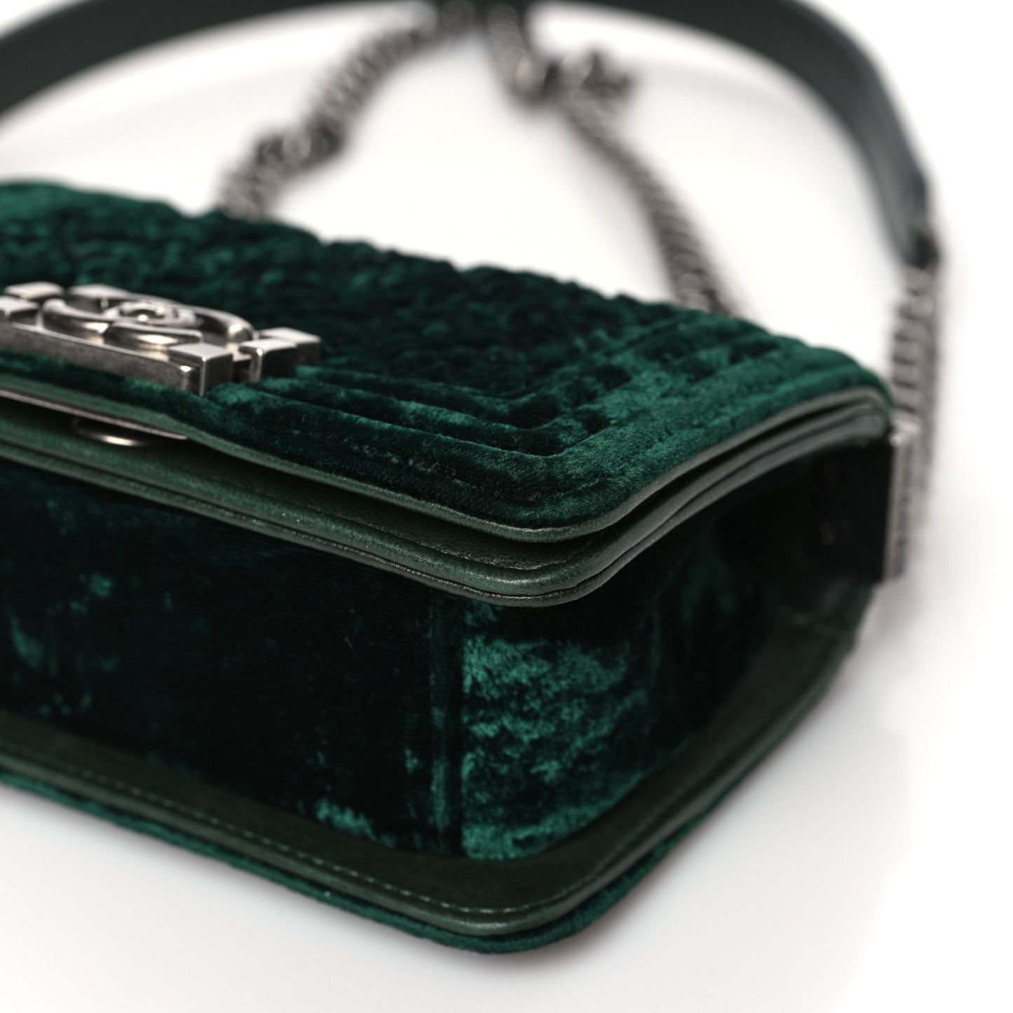 Velvet Quilted Mini Boy Flap Dark Green