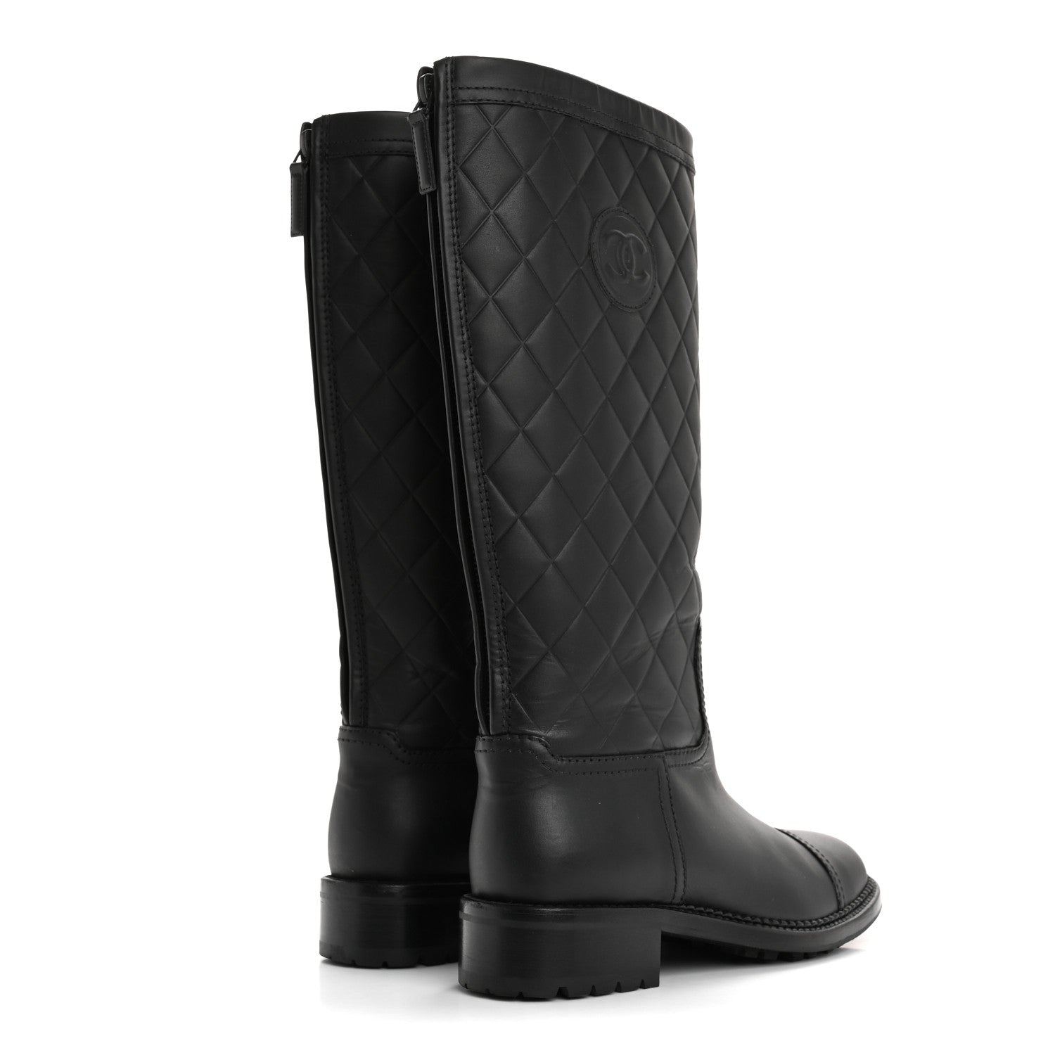 Chanel Oily Calfskin Quilted High Boots 37.5 Black 4 of 9