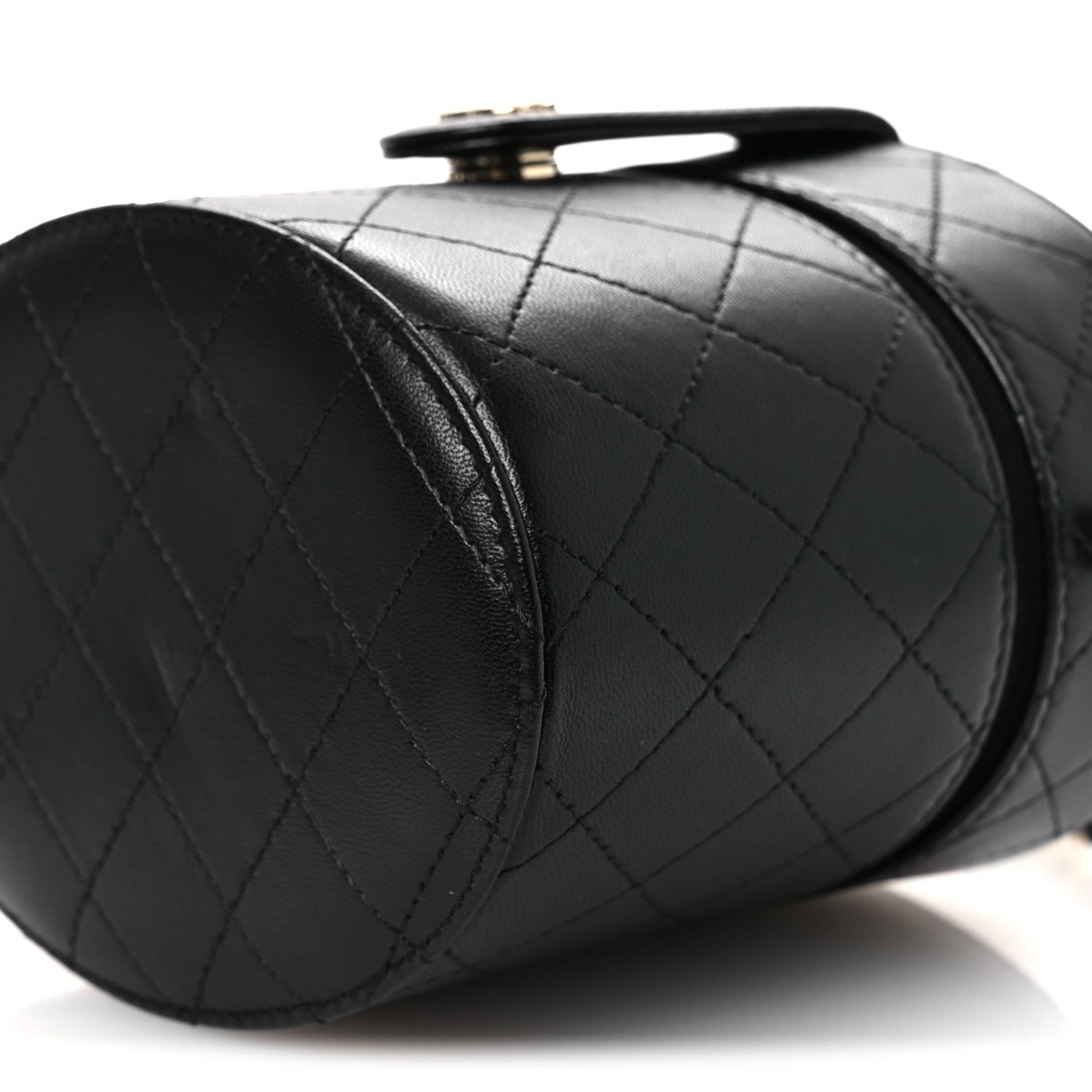 Chanel Lambskin Quilted Round Vanity Case With Chain Black 10 of 12