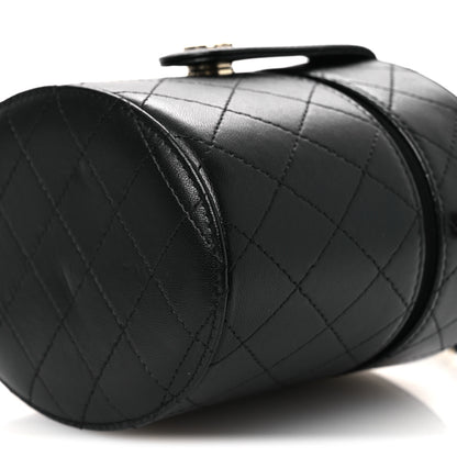 Chanel Lambskin Quilted Round Vanity Case With Chain Black 10 of 12