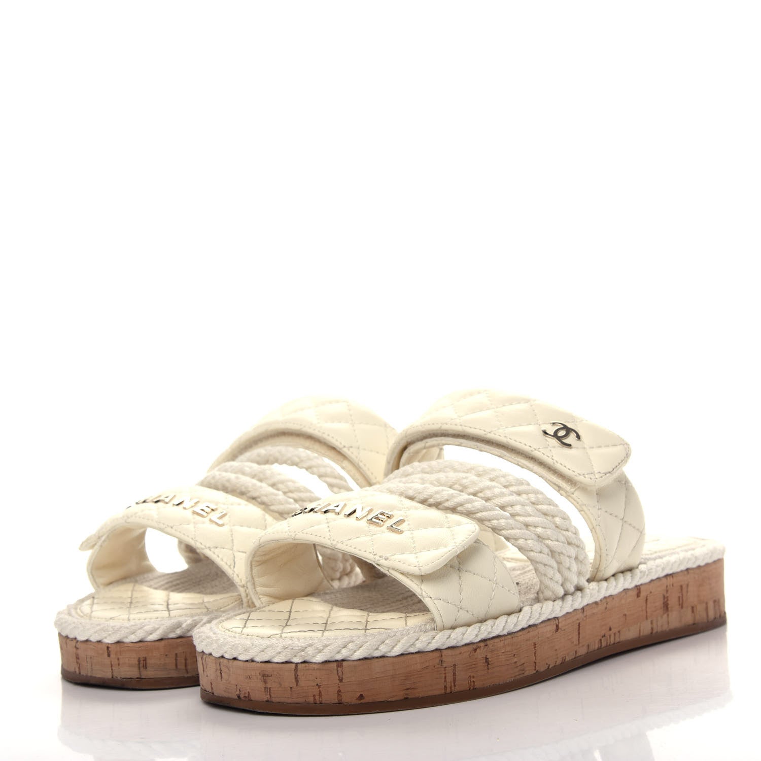 Chanel Cord Lambskin Quilted Logo Mules 38 White 3 of 13