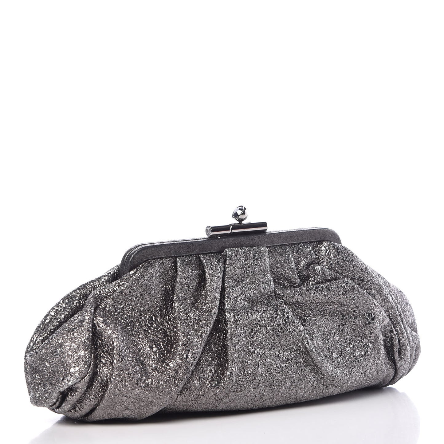 Metallic Crackled Calfskin Monte Carlo Clutch Dark Silver