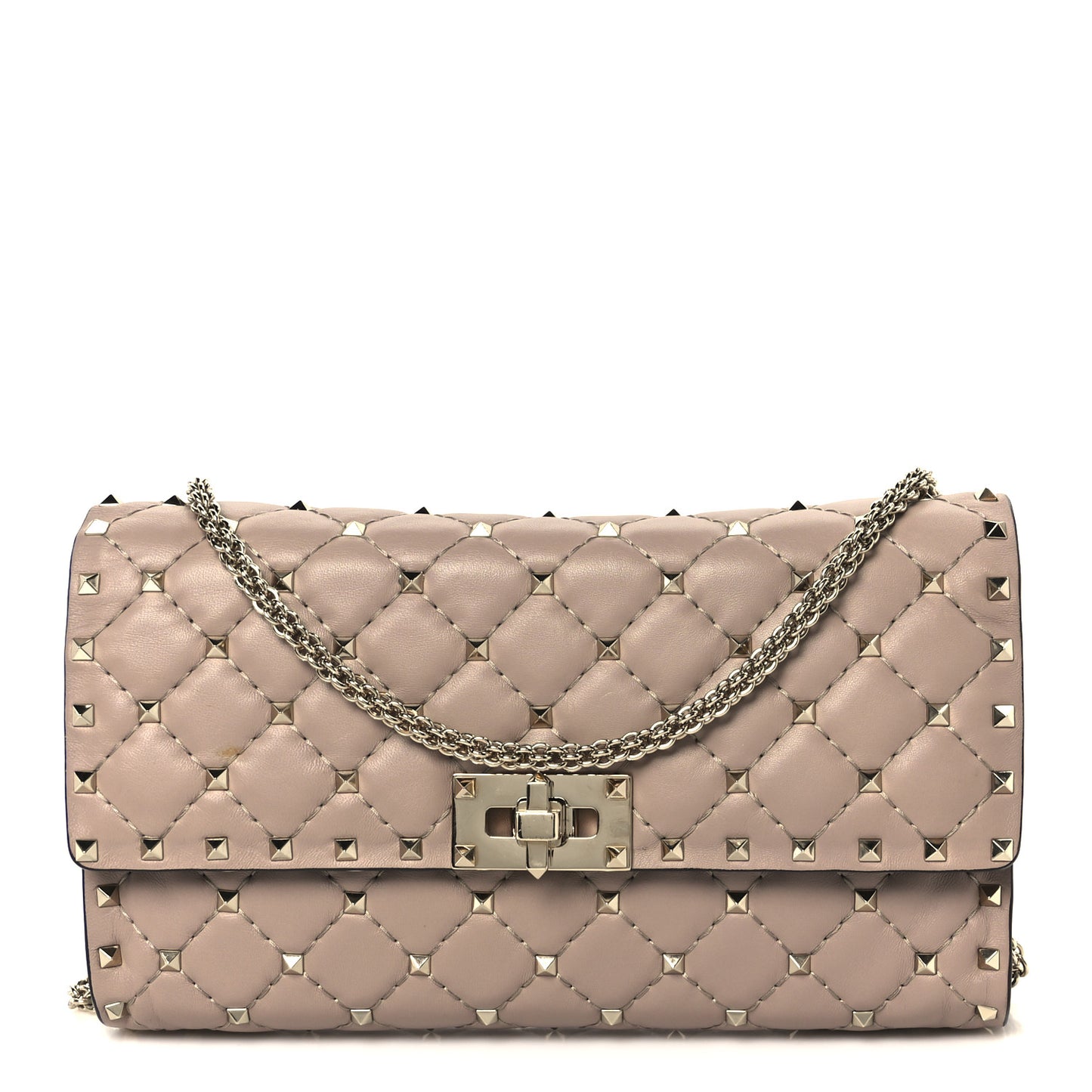 Lambskin Rockstud Spike Wallet on Chain Poudre