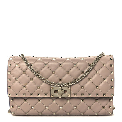 Valentino Garavani Lambskin Rockstud Spike Wallet on Chain Poudre 1 of 11