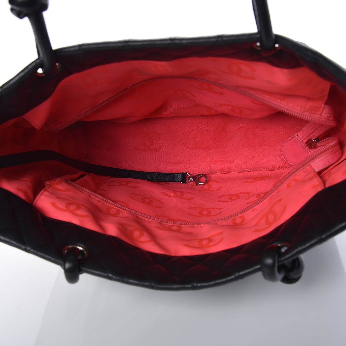 Calfskin Quilted Large Cambon Tote Black White