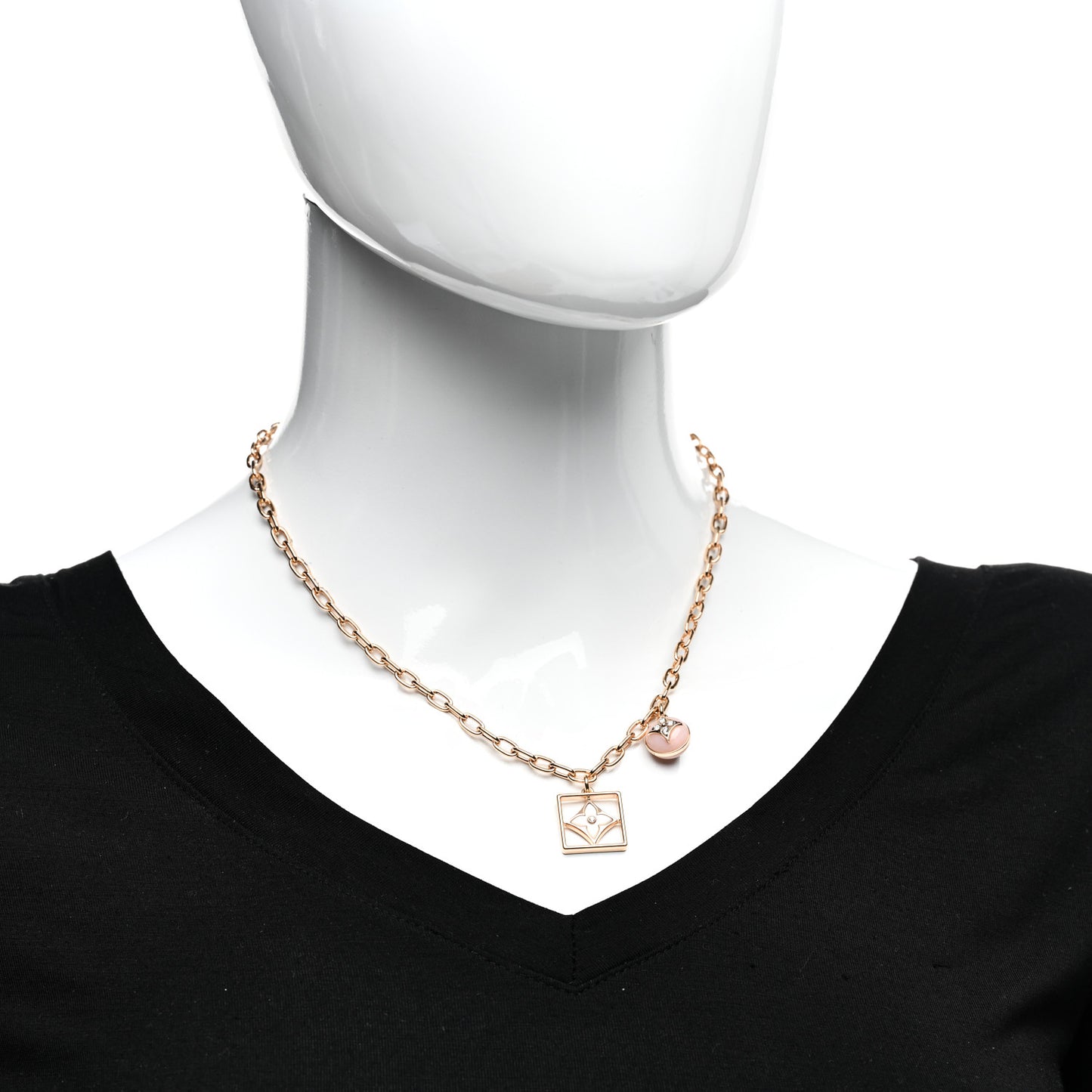 18K Pink Gold Diamond Pink Opal Mother of Pearl B Blossom Necklace
