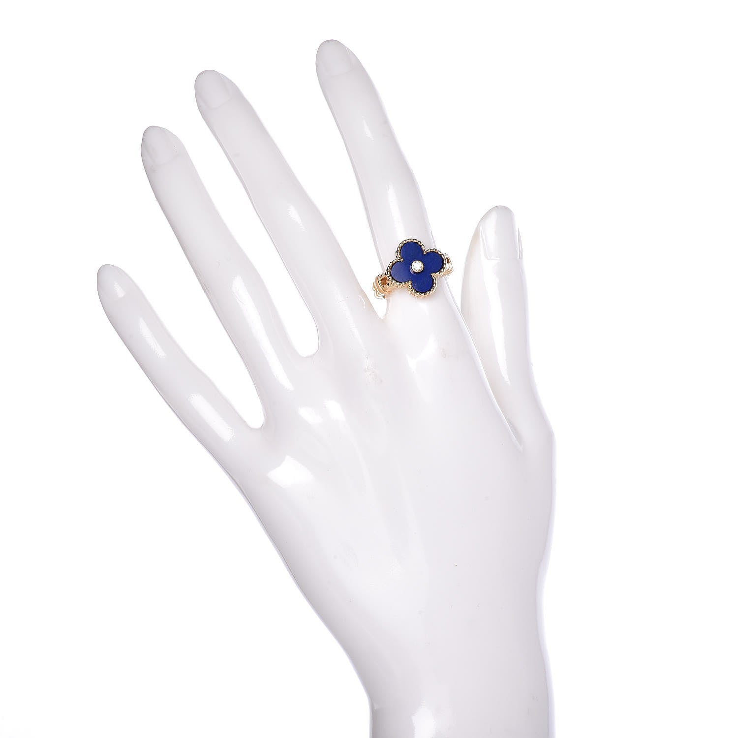 Van Cleef & Arpels 18K Yellow Gold Diamond Lapis Lazuli Vintage Alhambra Ring 50 5.25 2 of 6
