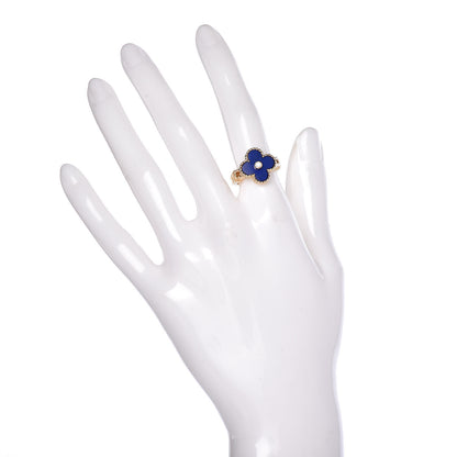 Van Cleef & Arpels 18K Yellow Gold Diamond Lapis Lazuli Vintage Alhambra Ring 50 5.25 2 of 6