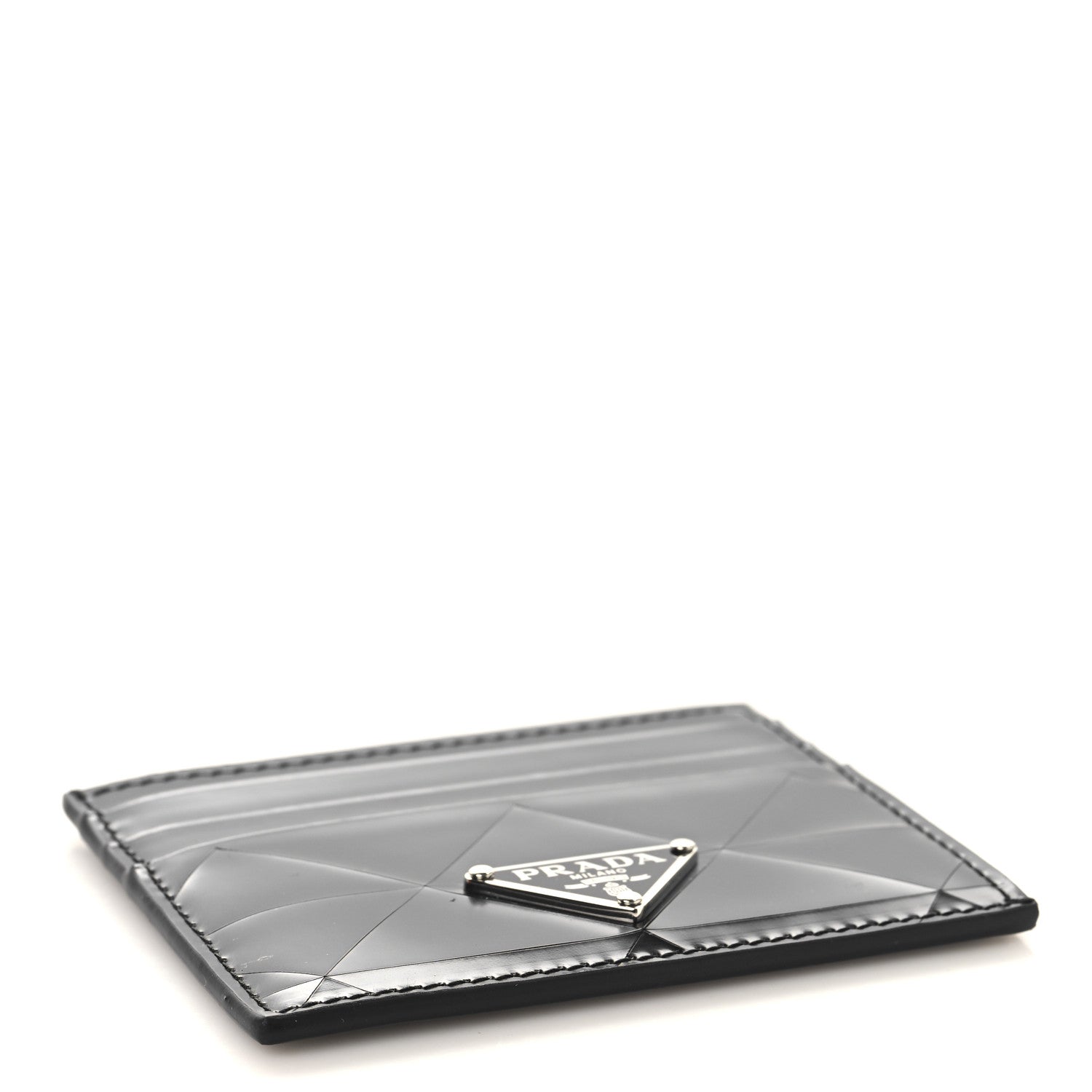 Prada Spazzolato Triangle Patterned Card Holder Black 4 of 8