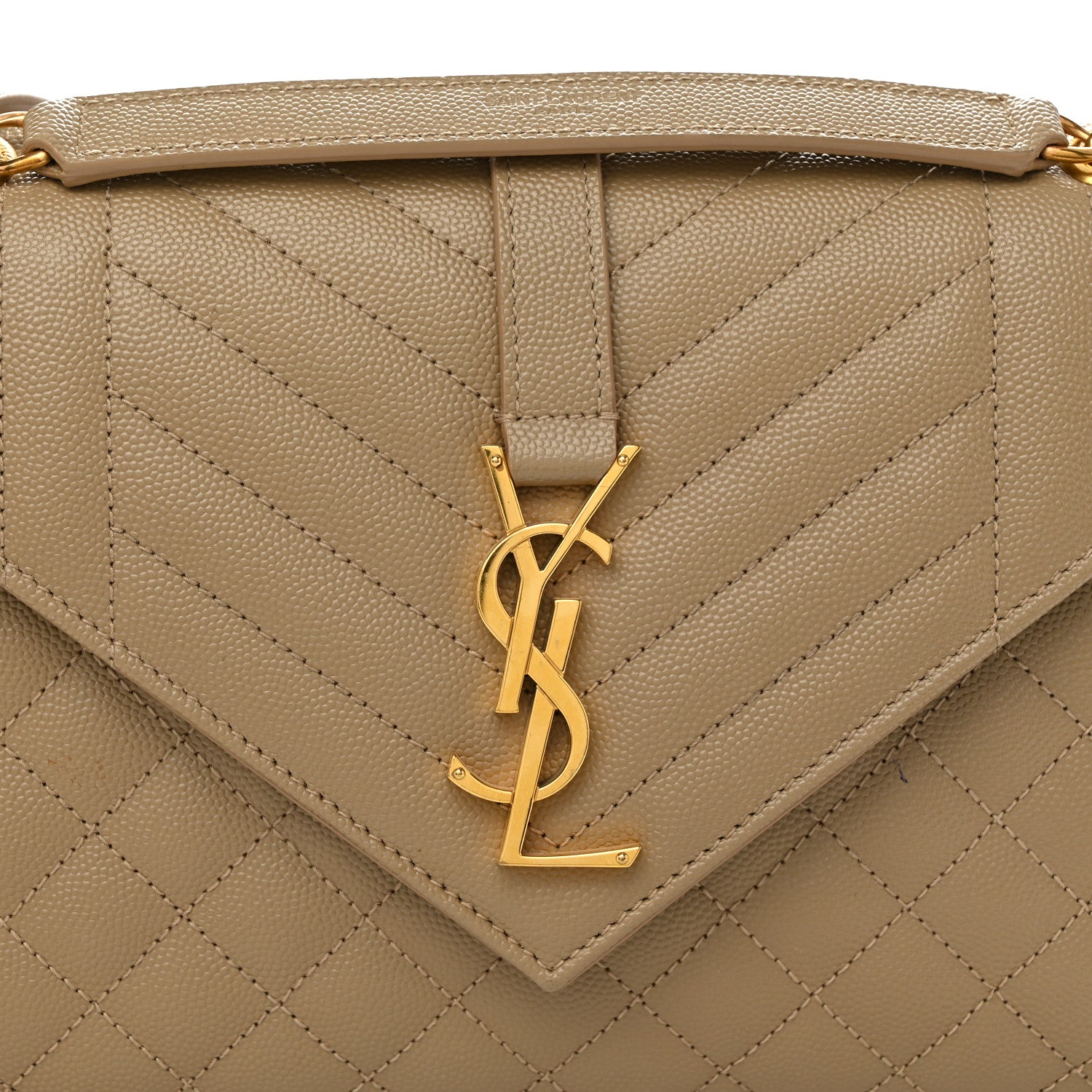 Saint Laurent Grain De Poudre Textured Mixed Matelasse Medium Triquilt Monogram Satchel Dark Latte 7 of 9