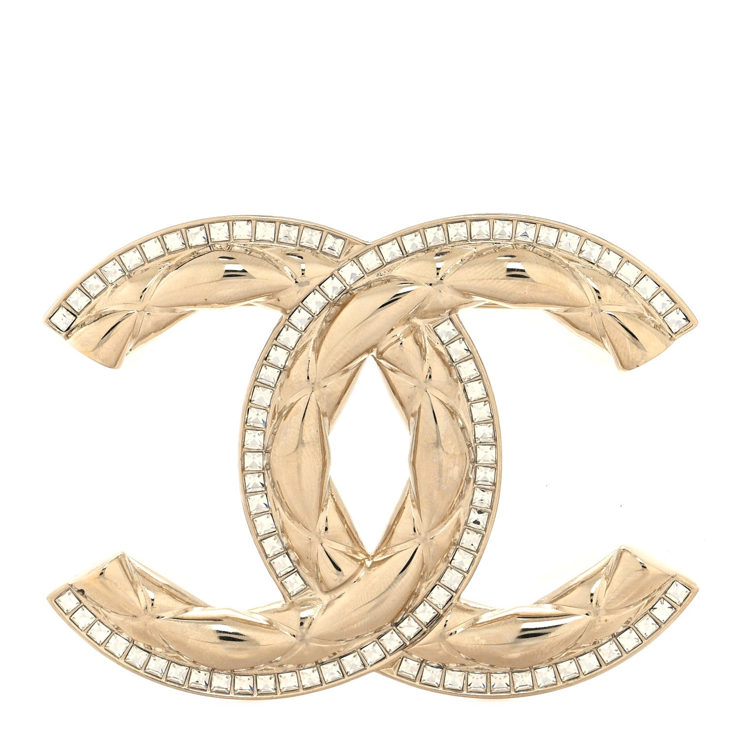 Chanel Baguette Crystal Quilted Vintage Allure CC Brooch Gold 1 of 3