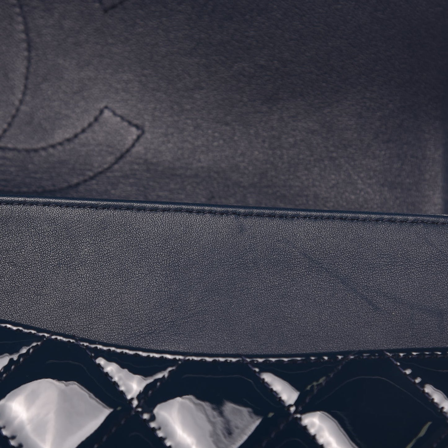 Patent Quilted Maxi Double Flap Navy Blue
