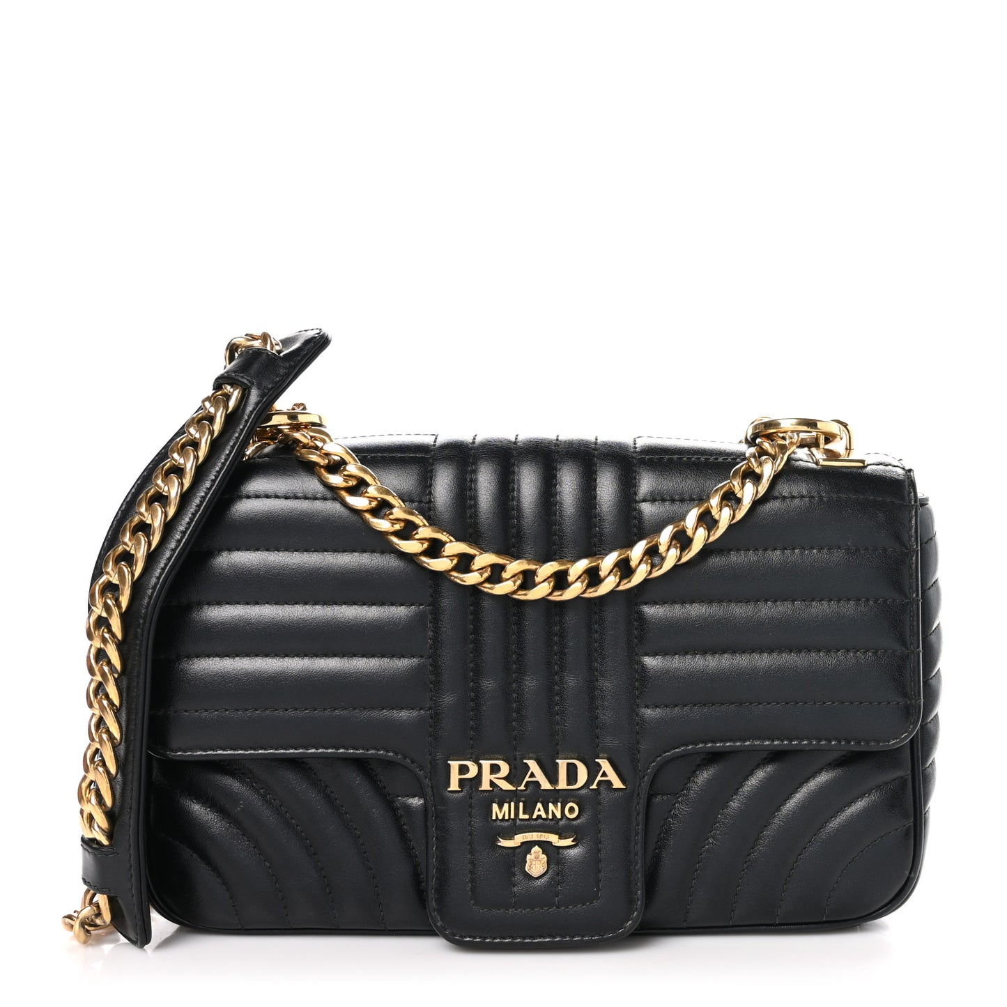 Soft Calfskin Impunture Diagramme Medium Chain Flap Shoulder Bag Black