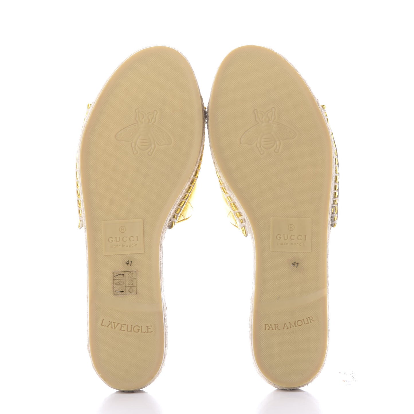Metallic Nappa Matelasse GG Marmont Espadrille Slide Sandals 41 Oro