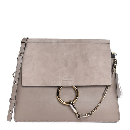Chloe Calfskin Suede Medium Faye Shoulder Bag Motty Grey 1 of 7