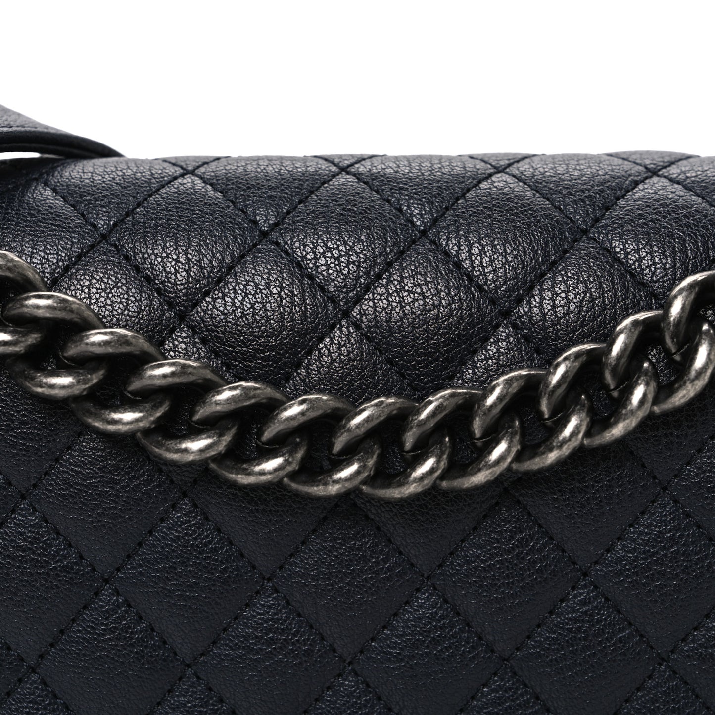 Goatskin Quilted Patent Medium Duo Boy Flap Black