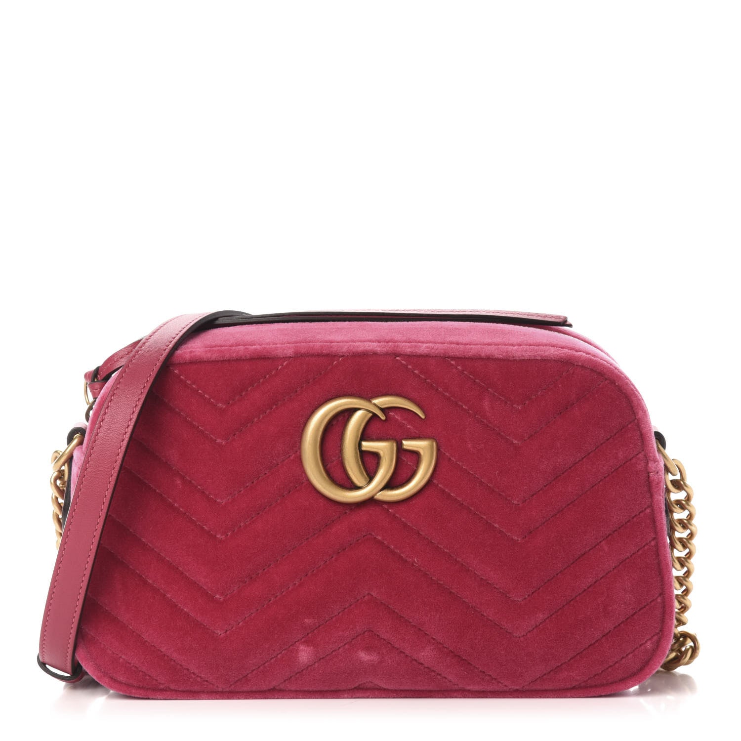 Gucci Velvet Matelasse Small GG Marmont Chain Shoulder Bag Light Raspberry Rose 1 of 11