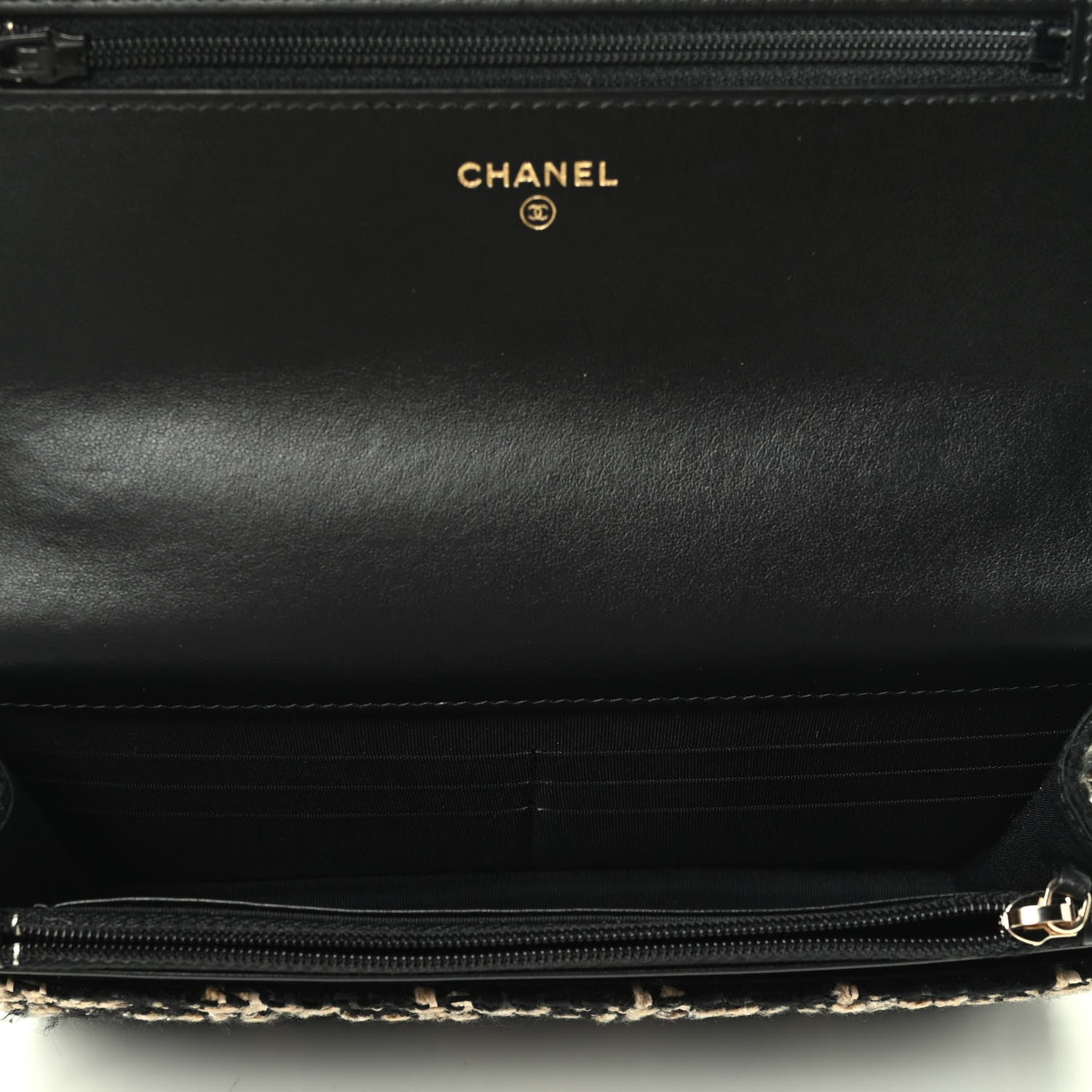 Chanel Tweed Quilted Chanel 19 Wallet On Chain WOC Black Beige 4 of 4