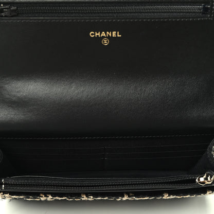 Chanel Tweed Quilted Chanel 19 Wallet On Chain WOC Black Beige 4 of 4