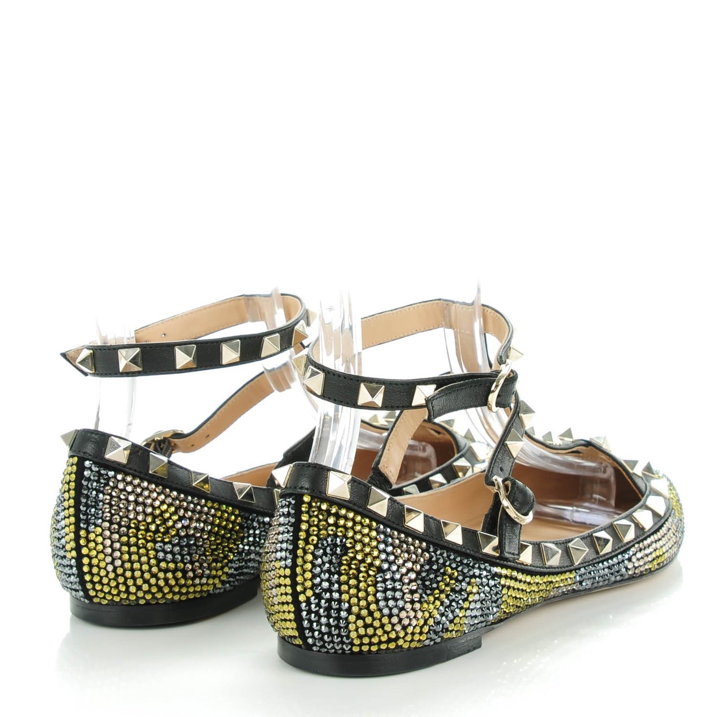 Crystal Camouflage Rockstud Cage Ballerina Flats 39 Black