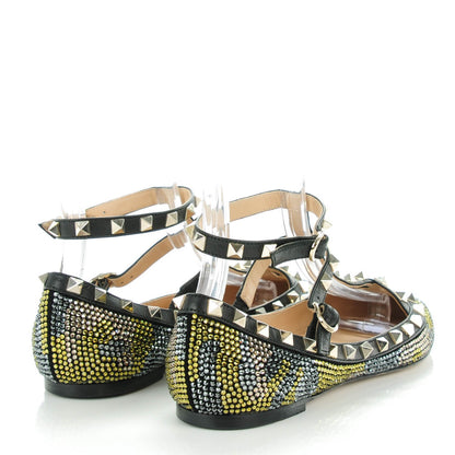 Valentino Garavani Crystal Camouflage Rockstud Cage Ballerina Flats 39 Black 4 of 7