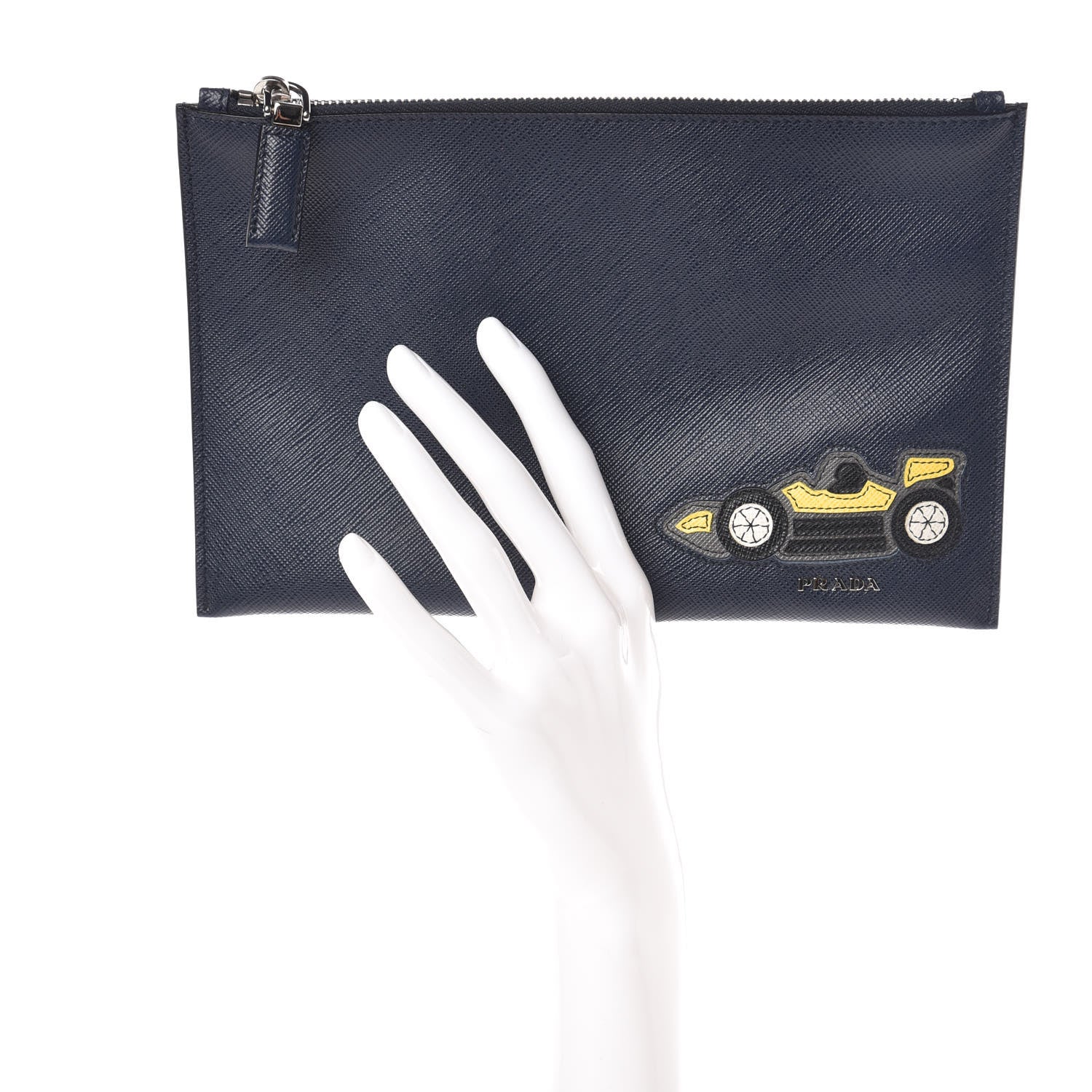 Prada Saffiano Race Car Flat Pouch Baltico 2 of 11