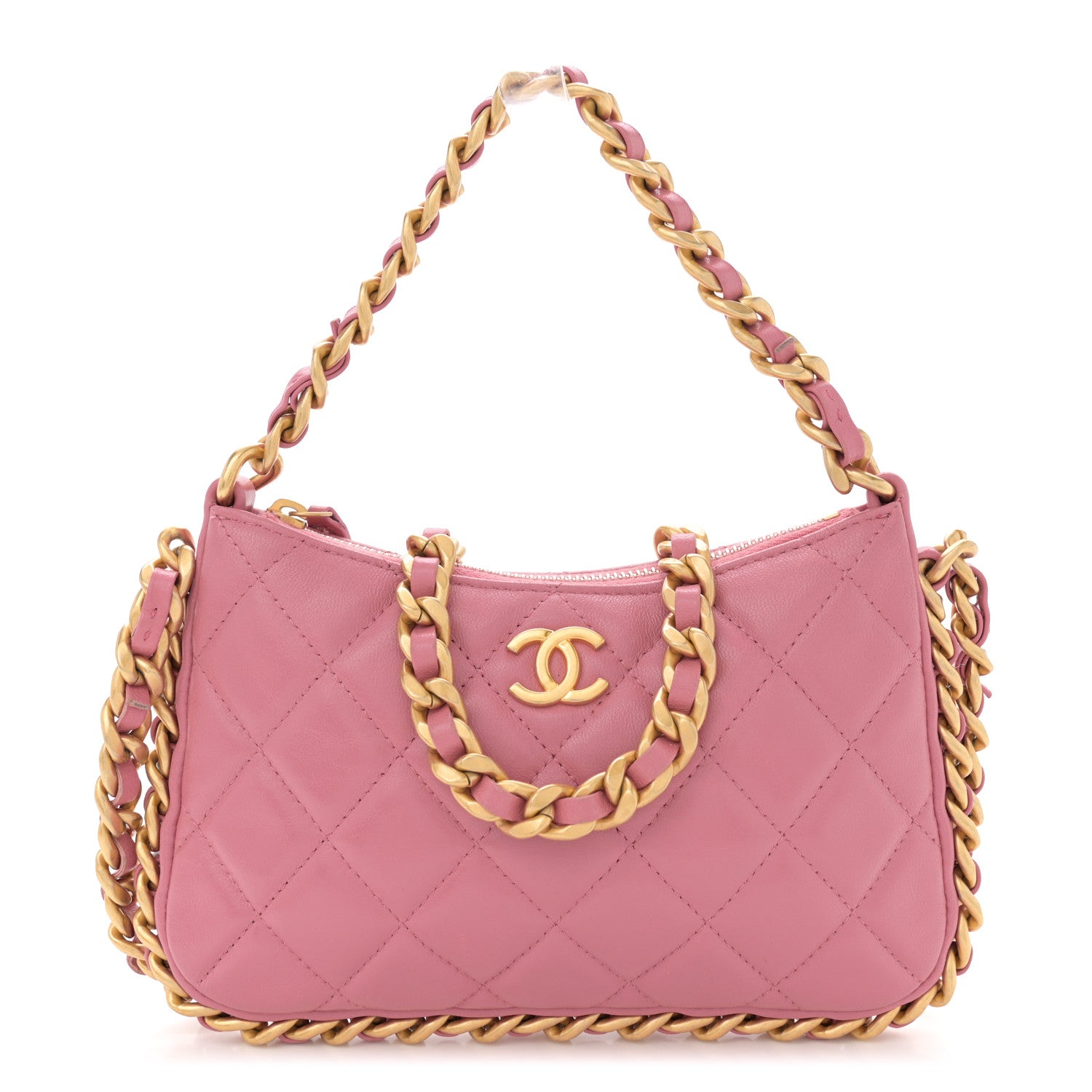 Chanel Lambskin Quilted Chain Around Top Handle Mini Bag Pink