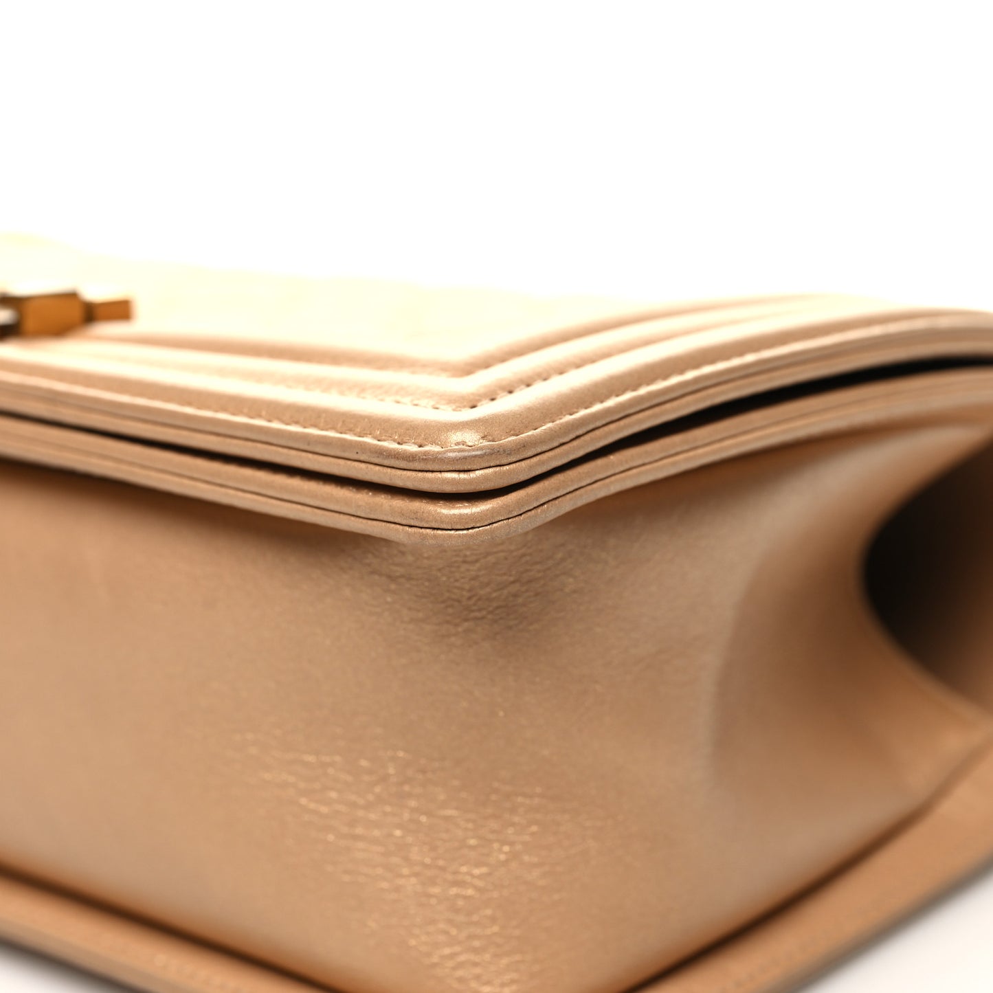 Metallic Calfskin Quilted Medium Boy Flap Gold