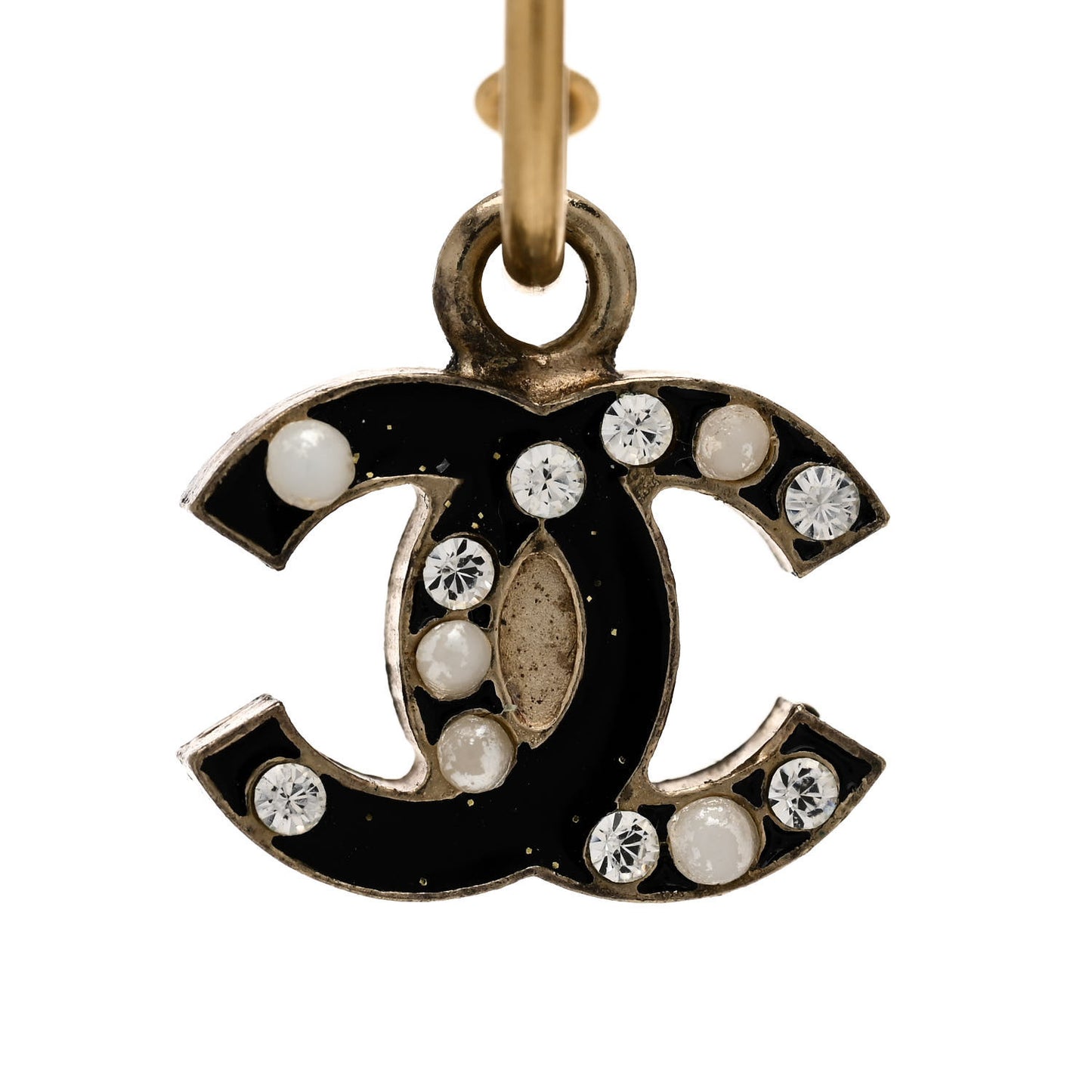 Glitter Enamel Pearl Crystal CC Drop Earrings  Black