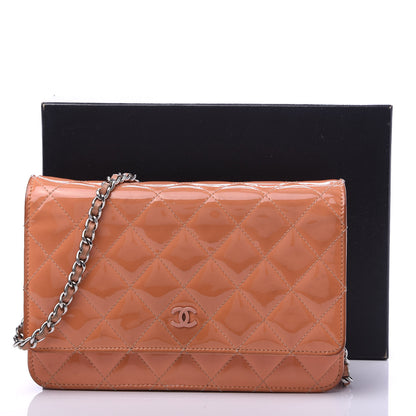 Chanel Patent Quilted Wallet On Chain WOC Orange 10 of 10