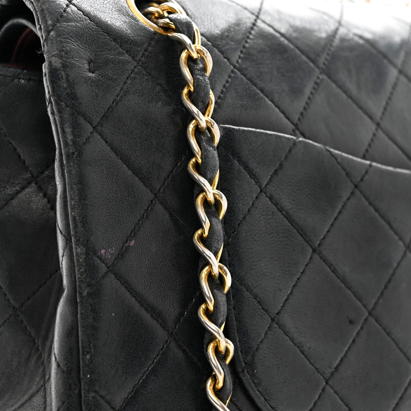 Lambskin Quilted Medium Double Flap Black