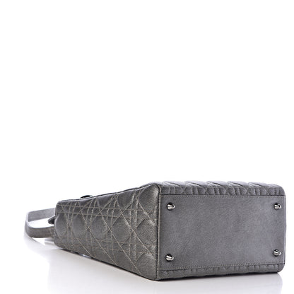 Christian Dior Metallic Lambskin Cannage Medium Lady Dior Gunmetal 4 of 15