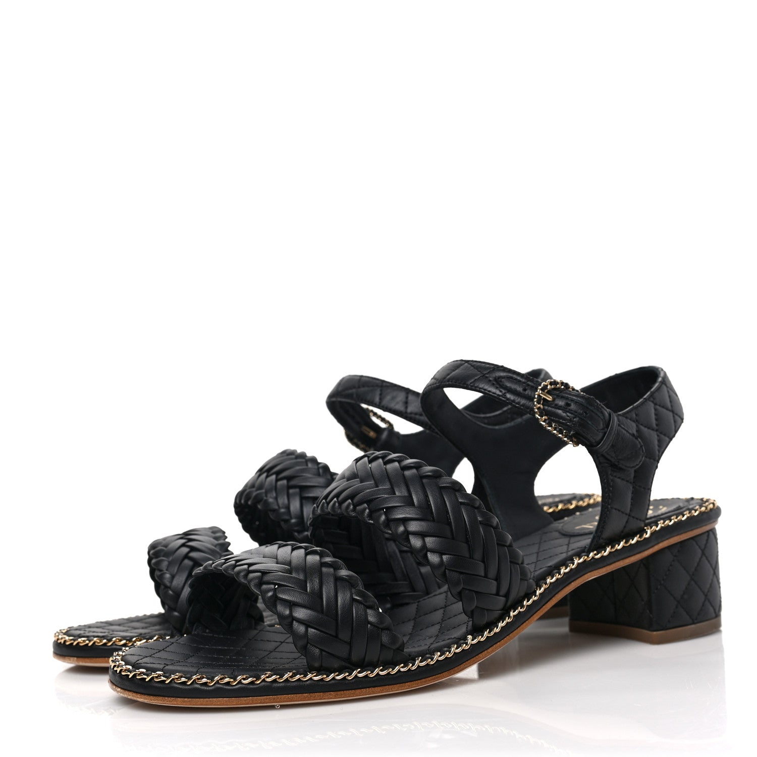 Chanel Calfskin Woven Chain Around CC Sandals 40.5 Black 3 of 9