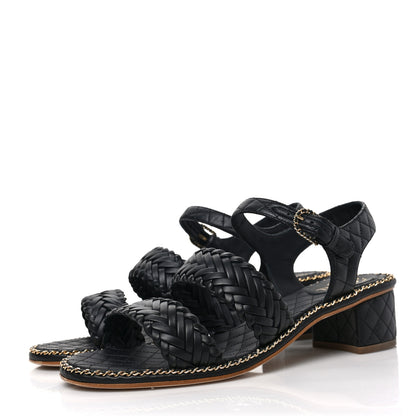 Chanel Calfskin Woven Chain Around CC Sandals 40.5 Black 3 of 9