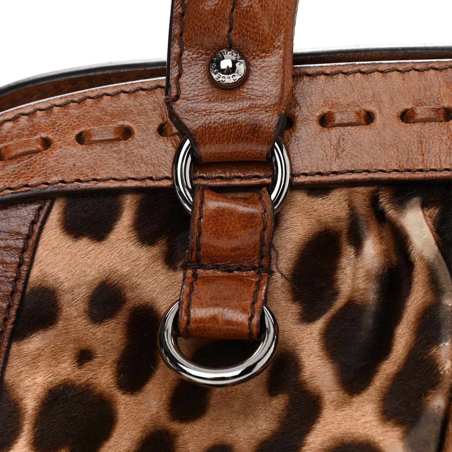 Calf Hair Leopard Print Miss Romantique Satchel Tan