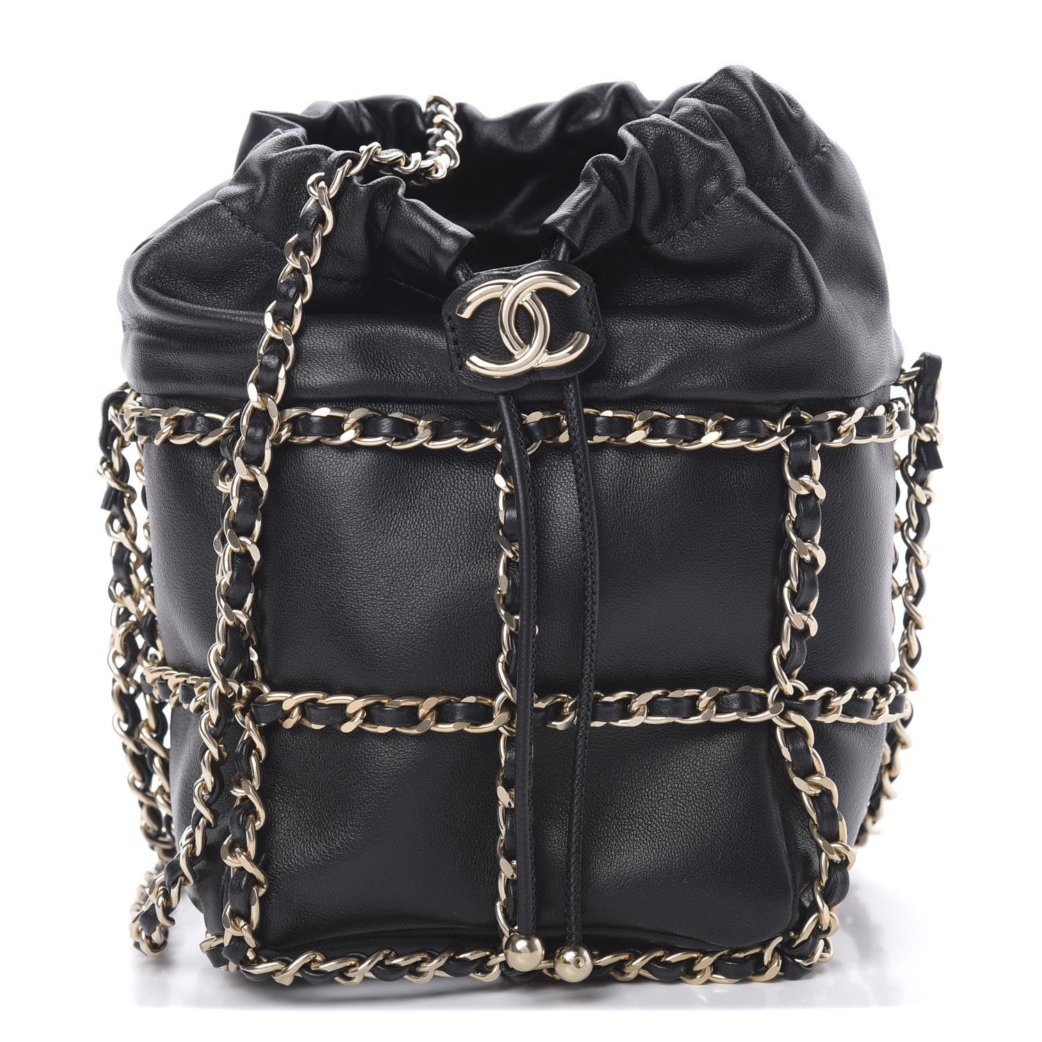 Chanel Lambskin Bucket Chain Drawstring Bag Black 1 of 11