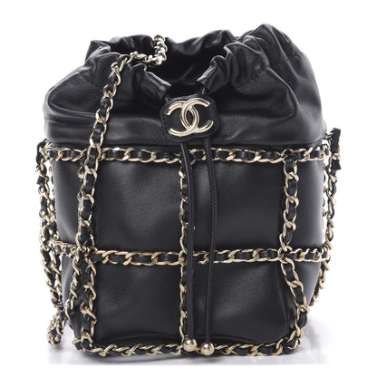 Chanel Lambskin Bucket Chain Drawstring Bag Black 1 of 11