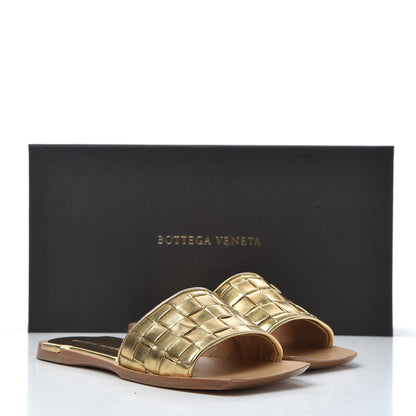 Bottega Veneta Laminated Nappa Intrecciato Squared Toe Flat Sandals 36 Gold 15 of 15