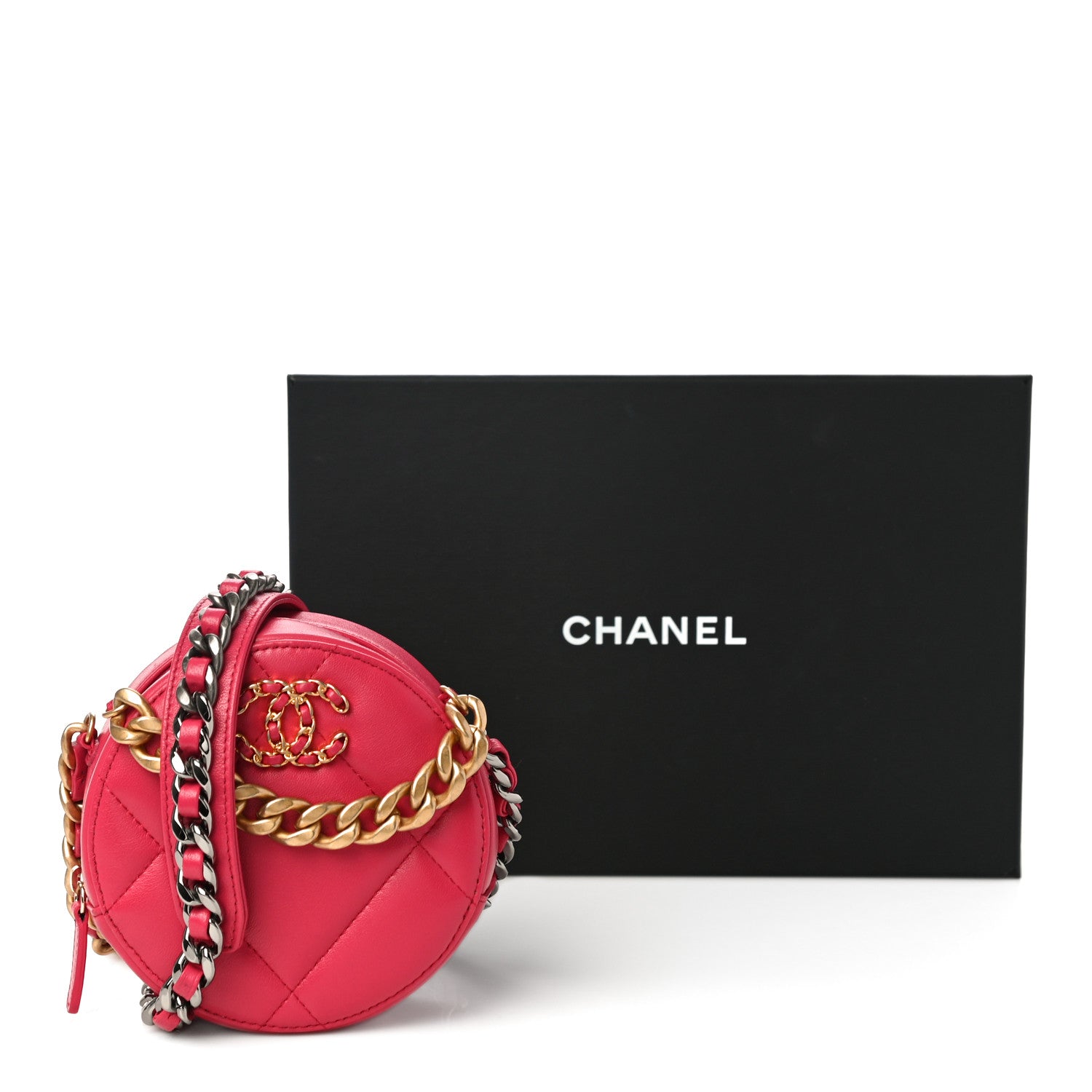 Chanel Goatskin Quilted Chanel 19 Round Clutch With Chain Dark Pink 11 of 11