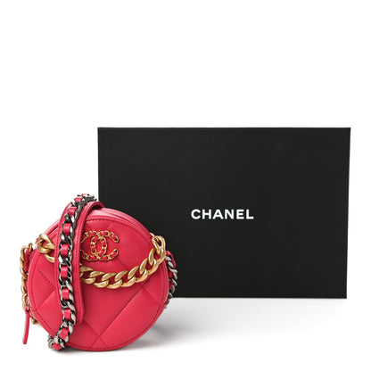 Chanel Goatskin Quilted Chanel 19 Round Clutch With Chain Dark Pink 11 of 11