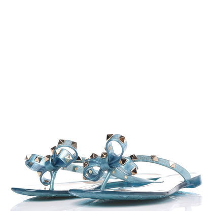 Valentino Garavani PVC Jelly Glitter Rockstud Bow Thong Sandals 37 Cerulean 3 of 8