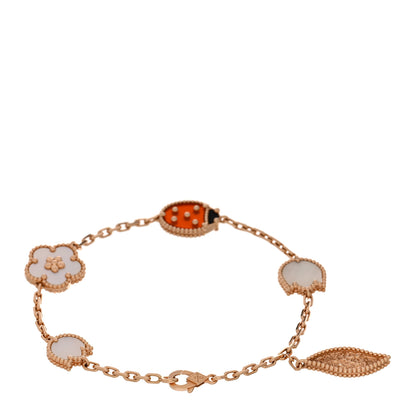 Van Cleef & Arpels 18K Rose Gold Carnelian Mother of Pearl Onyx 5 Motifs Lucky Spring Bracelet 2 of 5